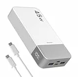 JUOVI Tragbare Powerbank 20000mAh Schnellladefunktion, 45W Akku Pack Power Bank Schnellladen 2 USB-C 2 USB-A mit LED-Anzeige, Akkubank Kompatibel mit Phone, Laptop, Tablet, Notebook J2621 (Weiß)
