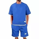 DHYUEN Zweiteiler Sommer Mode Casual Strandoutfit Generisch Jogginganzug Freizeit Traningsanzuganzug Tracksuit Bequem Party Outfit Herren Trainingsanzug Atmungsaktive 60er Jahre Outfit Herren（Blau，M）