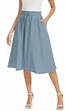 WUWUSKY Damen Rock Sommer Midi Langer Swing-Röcke A-Linie Midiskirt mit Taschen,Blau Grau,M