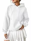 Tomwell Oversized Hoodie Damen Winter Pullover Casual Kapuzenpullover Langarm Sweatshirt Hoody mit Kapuze A Weiß XXL