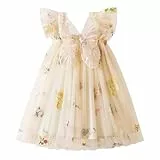 JiAmy Baby Mädchen Kleid Schmetterling Blumen Stickerei Ärmelloses Tüllkleid Kleinkind Sommer Hochzeit Geburtstag Party Prinzessin Kleider für Mädchen 6-12 Monate Beige