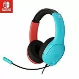 PDP Gaming LVL40 Stereo Kopfhörer mit Mic für Nintendo Switch - PC, iPad, Mac, Laptop Compatible - Noise Cancelling Microphone, Lightweight, Soft Komfort On Ear, 3.5 mm Jack - neon Blau-Rot