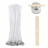ALLAVA 50 Stück Kerzendochte für Kerzen, 20cm Kerzendochte mit Dochthalter aus Holz, Natürliche Bio Baumwolle, Vorgewachst mit Soja Wachs, Kerzen Docht für Die Kerzenherstellung Candle DIY