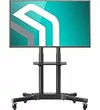ONKRON TV Ständer rollbar für 32-65 Zoll Fernseher, max Belastung 50 kg, TV Standfuss höhenverstellbar mit Ablage, Fernseh Rollwagen max VESA 600x400, Fernsehständer mit Rollen Schwarz TS1351-B