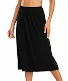 Vlazom Damen Modal Lang Rock Halbe Slips Unterkleider mit Spitzensaum Unterrock（M，Schwarz）