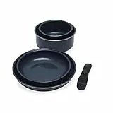 Russell Hobbs Kochtopf Set 5-teilig, Töpfe und Pfannen Kochgeschirr mit Keramikbeschichtung, Smart Clip Abnehmbarer Griff, Stapelbares Induktion Set, PFAS-frei, Marineblau