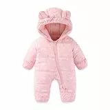 JiAmy Baby Winter Schneeanzug, Kleinkind Bär Kapuze Fold-Over Fäustlinge Füßlinge Overall Kleinkind Warm Fleece Strampler Mädchen Jungen Warm Jumpsuit 9-12 Monate