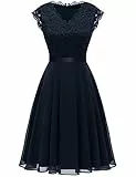 Dressystar Spitzen Cocktailkeid Elegant für Hochzeit Knielang Festlich Abendkleider Kurz AUP2050 Navy XL