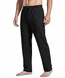 PINSPARK Herren Jogginghose Baumwolle Sporthose Leichte Sweatpants Elastische Taille mit Kordelzug Trainingshose mit Taschen Yogahose Haushose Freizeithose Schwarz L