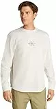 Calvin Klein Herren Sweatshirt Monologo Waffle Rundhalsausschnitt, Elfenbein (Ivory), XXL