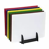 Hygiplas LDPE 6x farbcodierte Schneidebretter Set mit Ablage und Wandtafel - Weiß, Grün, Rot, Gelb, Braun, Blau Bretter 455x305x10 mm, Nicht porös Verhindert Geschmacks- / Geruchsaufnahme, J258
