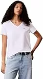 Calvin Klein Damen T-Shirt Kurzarm Archive Jersey Tee mit V-Ausschnitt, Weiß (Brilliant White), M