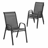 WOLTU Gartensessel 4 er Set Stapelstühle Garten Stapelbare Gartenstühle Wetterfeste Sitzgruppe Outdoor Ergonomisch Terrassenmöbel für Balkon Terrasse, Dunkelgrau