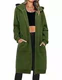 Tuopuda Damen Lange Kapuzenpullover mit Reißverschluss Hoodie Jacke Langarm Herbst Winter Pulli Sweatjacke Sweatshirts Kapuzenpullover Streetwear Strickjacke mit Taschen(Grün,XL)