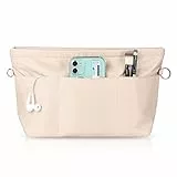 Handtaschen Organizer, Etercycle Taschenorganizer Nylon mit Schlüsselbund, Innentaschen Wasserdicht für Handtaschen Organizer (Beige, Mittel)