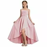 XINYUNZU Kleider Mädchen A-Linie Kleid Festlich Leichte Sommerkleid Lang Trägerkleid Abendkleider Festliches Mädchenkleider Ballkleid Freizeitkleid Kinder Elegante Kinderkleider Rosa 11-12 Jahre