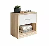 Stella Trading PEPE Nachttisch in Eiche Sonoma Optik, Weiß - Schlichter Nachtschrank mit einer Schublade passend zu jedem Bett & Schlafzimmer - 39 x 41 x 28 cm (B/H/T)