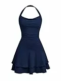 SweatyRocks Mädchen Neckholder Kleid A Linie Ärmelloses Freizeitkleid mit Rüschen Mehrschichtiges Kleider Halter Partykleid Dunkelblau 14 Jahre