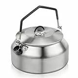 Flintronic Wasserkessel, 1L Edelstahl Camping Wasserkocher, Tragbare Campingkessel, Teekessel, Tee-Kaffeekanne für Kochen im Freien, Picknick, Wandern, Camping Zubehör