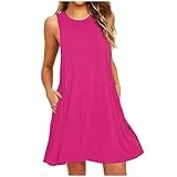 AACH Sommerkleider Damen Leicht und Luftig Strandkleid Kurz Sommer Kleid Elegant Casual Kleider Rundhals Ärmellos Freizeitkleider Alltag Locker Shirtkleid mit Taschen Minikleid Party Tankkleid
