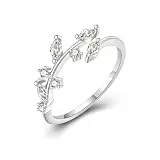 MASOP Ringe Frauen, Sterling Silber 925 Blatt Offener Ringe mit AAA Zirkonia Blatt Verstellbar Kleine Geschenke für Damen Frauen Freundin Mädchen Schwester Mutter
