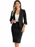 Allegra K Damen Business Rock mit Blazer Elegant Set Outfit 2-Teiliges Büro Arbeit Kragenloser Bleistiftrock Schwarz XL