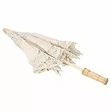 Dioche Sonnenschirm Spitze, Handgemachter Sonnenschirm mit Spitze und Blumenstickerei, für Hochzeit, Braut, Fotografie, Beige, L