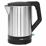 Clatronic® Wasserkocher Edelstahl | 1,5 Liter | BPA frei | Einhandbedienung | Edelstahlgehäuse | Kettle | Station mit Kabelaufwicklung | Wasserkocher schwarz | WKS 3692 schwarz