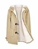 Nadeer Plüsch Jacken Für Damen Mantel Trenchcoat Kapuzenjacke Hornknöpfe Winter Parka Wollmäntel Winterjacke Fleece Hoodie Coat Pullover Kapuzen Wintermantel(Khaki,XXL)