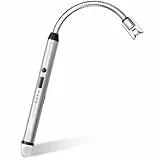 VEHHE Stabfeuerzeug – Elektrisches Feuerzeug, USB-C Wiederaufladbar mit 360° Flexiblem Hals, Windfest & Explosionssicher, Lichtbogen Feuerzeug Ohne offene Flamme & CO₂-Emissionen (Silber)