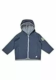 Sterntaler Babyjacke zum Wenden – mit Kapuze & Dino Rexi-Applikation – Baumwolljersey – bequeme Jungen Jacke mit Druckknöpfen – Pünktchen-/Uni-Design - Babykleidung ab Geburt – graublau – Größe 74