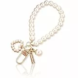 JeiibrZui Pearl Keychain,Auto-Schlüsselanhänger,Golden Imitation Pearl Key Chain,Cute Purse Charms Anhänger,Handschlaufe,Girly Backpack Key Ring Accessory