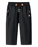 KTWOLEN Herren Sport Jogginghose Sommer Outdoor Kurze Hose Baumwolle Jogging Hose Capri Hosen Leicht Fitness Trainingshose Atmungsaktiv Sommer Shorts, Schwarz, XXL