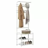 Innotic Garderobenständer mit Schuhregal und Ablage – 3 in 1 Kleiderständer aus Metall, 16 Haken & Höhenverstellbare Füße – Stabile Freistehende Garderobe für Flur, Wohnzimmer, Schlafzimmer (Weiß)