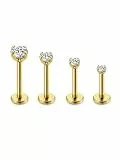 PiercingJak 4Stk Chirurgenstahl Tragus Piercing mit Zirkonia Push In Lippenpiercing Labret Medusa Monroe Ohr Klein Helix Stud Piercing Stäbe Stecker 1.2mm 6mm 8mm 10mm 12mm