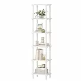 HOOBRO Bücherregal mit 6 Ebenen, Retro-Standregal, DVD-Regal, Büroregal, offene Ablagen, Freistehendes Regal, Einfache Montage, für Wohnzimmer, Büro, Weiß EWW165SJ01