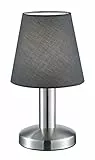 Trio Leuchten Tischleuchte Mats II 599700142, Metall Nickel matt, Stoffschirm grau, exkl. 1x E14, On/Off Touch, Schirm Grau