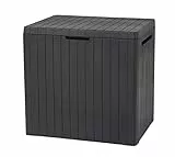 Keter City Box, Aufbewahrungsbox, dunkelgrau, Inhalt: 113L, Maße: HxTxB 55x44x57,8cm, ideal für Balkon und kleine Flächen, Holzoptik