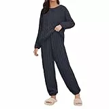 Generisch Zweiteiler Schlafanzug Damen Winter Große Größen Plüsch Pyjama Set Warm Gestreift Schlafshirt Für Damen Und Herren Winter Paare Nachtwäsche Lang Schlafshirt Pyjamahose Warm Loungewear