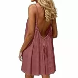Awrvia Rückenfreies Kleid Damen Ärmellos Spaghettiträger Sommerkleid Elegante Rundhals Strandkleid Casual Locker Minikleid Leichte Luftig Freizeitkleid Mode Trägerkleid Knielang Midikleid