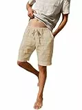 Tincini Shorts Herren Sommer Kurze Hosen Bermuda Short Baumwolle Strandshorts Elastisch Waist Einfarbig Musselin Sommershorts Freizeithose Leicht (A Khaki, M)
