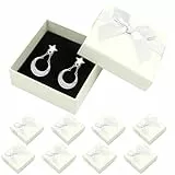 VEGCOO 8 Stück kleine Geschenkbox mit Schleife, Schmuckschatulle, leer, Innenfutter aus Samt für Ohrringe/Ringe/Halsketten (weiß)