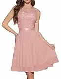 Berylove Pailletten Kleid Kurz Abendkleid Schwarz Kurz Elegant Cocktail Kleider für Damen Hochzeit Festliche Damenkleider Taufkleid Frauen BLP7005XP Blush XXL