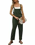Vanchenl Damen Lose Baumwolle Leinen Overalls Sommer Casual Baggy Verstellbare Jumpsuits Strampler Haremshose Armeegrün S