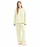 POWER FLOWER Damen Flauschiges Fleece-Pyjama-Set – Lockerer Plüsch-Pullover und Hose, 2-teiliges gemütliches Schlafanzug-Set für den Winter (L-XL, LY222-Green)