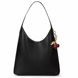 HICARRY Schultertasche Damen Groß Handtasche Uni Tote Bag Shopper Tasche Gross Hobo Bag Slouchy Shoulder Bag Mit Schlüsselanhänger Kirsche