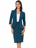 Allegra K Damen Business Rock Anzug Set 2-Teiliges Büro Arbeits Outfit Kragenloser Blazer Bleistiftrock Blau See L