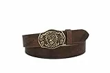 MGM Unisex Trachtengürtel mit Hirsch Gürtel, Braun-Messing, 100