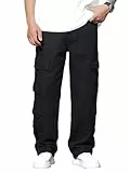 Zewool Herren Casual Baggy Cargo Denim-Hosen Hose mit Taschen Weite Beinform Skater Jeans Y2K Hip Hop Streetwear Gerade Hosen Entspanntes Lockere Passform 2000er Skateboard Streetwear,A10 Schwarz,XXL