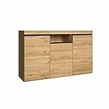 Skraut Home – Sideboard – Naturemodell – 140 x 40 x 81 cm – Eingangsseitenschrank mit 3 Türen – nordischer Stil – Melamin – Eiche und Schwarz